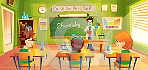 Children at chemistry lesson, vector illustration