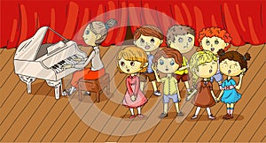 Children choir performance on stage illustration