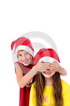 Children in christmas caps