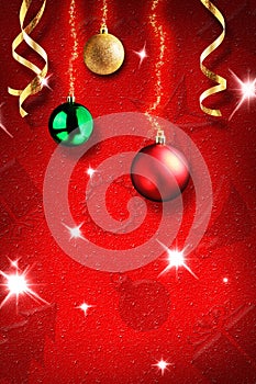 Children Christmas red background with symbols and texture vertical composition photo