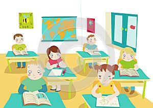 Children in classroom illustration