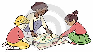 Children Collaborating on Art Project. Creativity. Teamwork, vector design Generative AI