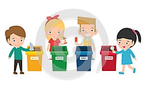 Children collect rubbish for recycling, Illustration of Kids Segregating Trash, recycling trash, Save the World