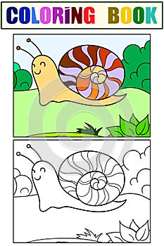 Children color and coloring, slug. Snail in the nature. Raster