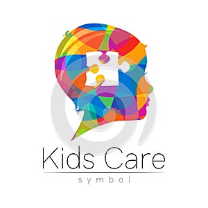Children Color Vector Logo Symbol Grow Up. Silhouette profile human head. Concept logo for people, child, autism, kids