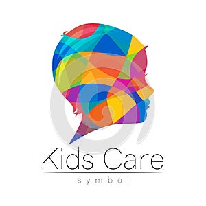 Children Color Vector Logo Symbol Grow Up. Silhouette profile human head. Concept logo for people, children, autism