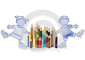 Children and colored pencil