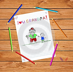 Children colorful illustration with grandpa and grandson together
