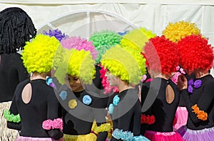 Children in colorful wigs