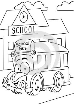 Children coloring book page bus school design illustration