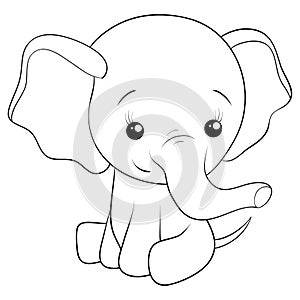 A children coloring book,page a cartoon elephant  image for relaxing.Line art style illustration for print