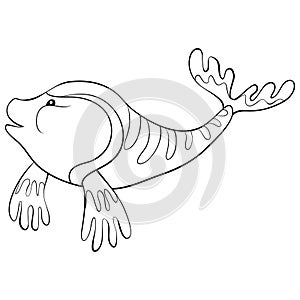 A children coloring book,page a cartoon fish image for relaxing.Line art style illustration for print