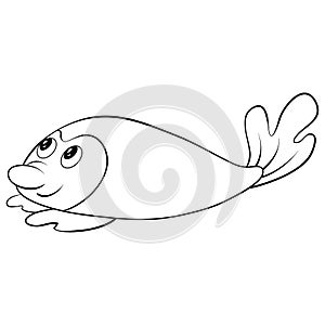 A children coloring book,page a cartoon fish image for relaxing.Line art style illustration for print