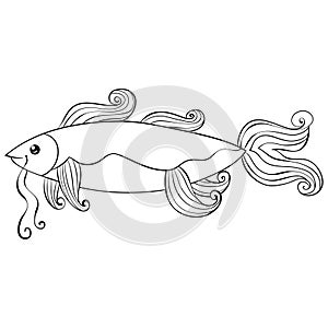 A children coloring book,page a cartoon fish image for relaxing.Line art style illustration for print