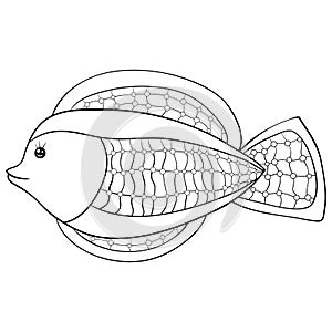 A children coloring book,page a cartoon fish image for relaxing.Line art style illustration for print