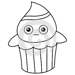 A children coloring book,page a kawaii cupcake image for relaxing.Line art style illustration for print