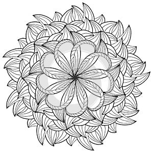 Children coloring, drawing mandala, flower. Leaves set of different plants and trees.