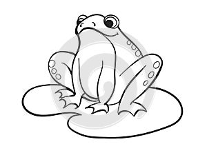 Children coloring, a frog is sitting on a water lily. Black and white snowflake. Cartoon vector