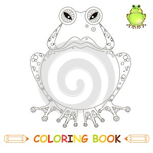 Children coloring page vector illustration, angry cartoons frog in monochrome and colour version