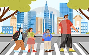 Children at crosswalk vector concept