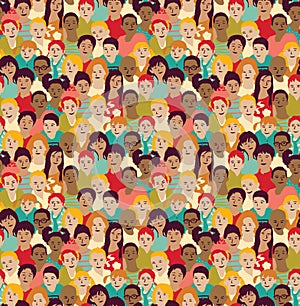 Children crowd group color seamless pattern. photo