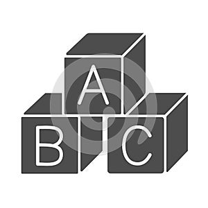 Children cubes solid icon, education concept, toy cubes with letters sign on white background, alphabet blocks with A,B