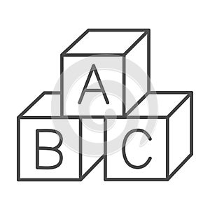 Children cubes thin line icon, education concept, toy cubes with letters sign on white background, alphabet blocks with