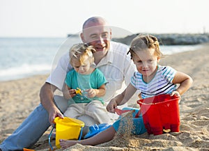 Children with Dad on beach