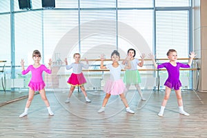 Children dancing in choreography class. happy children dancing on in hall, healthy life, kid`s togethern dance kid class