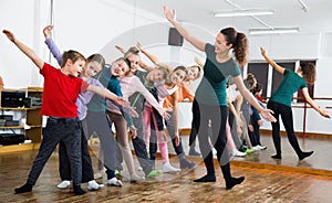 Children dancing contemp in studio smiling and having fun