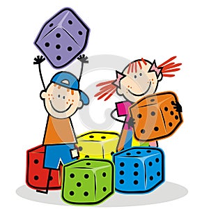 Children with dices, colorful design, eps.