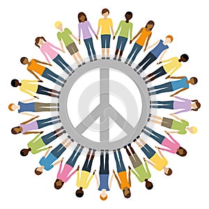 Children of different origin with peace symbol freedom concept