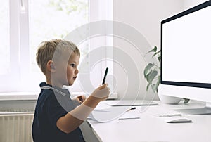 Children distance education concept. Kids online learning