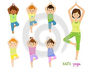 Children do yoga with a yoga instructor