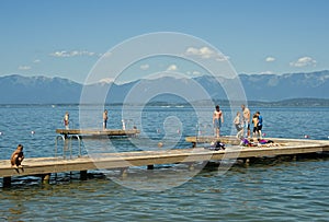 Children on Dock, Montana Lake