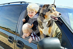 Children and Dog in Minivan