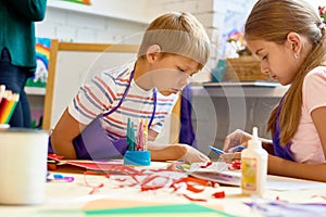 Children Doing Handmade Crafts in School