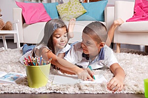 Children doing homework at home