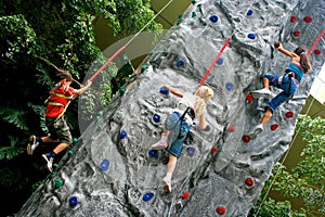 Children doing rockclimbing