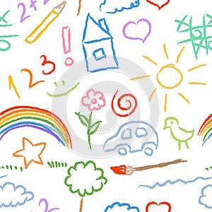 Children doodle sketch seamless pattern vector