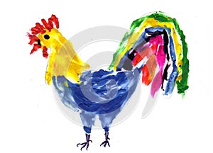 Children drawing colorful rooster