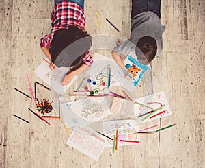 Children drawing at home