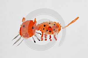 Children drawing of spotty red cat. Childish art