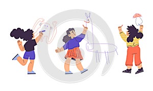 Children Drawing on Wall with Colorful Crayons Vector Illustration