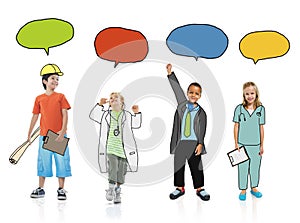 Children in Dreams Job Uniform with Speech Bubbles