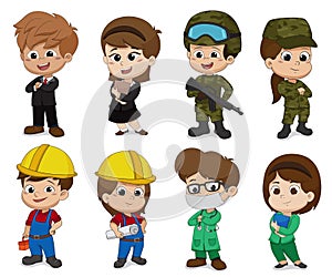 Children dress up as a profession such as business,Soldier,Engineer,Doctor.