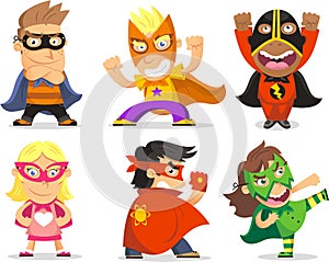 Children dressed as superheroes illustrations