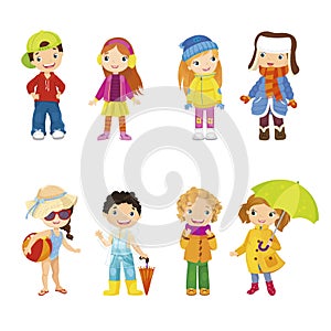 Children dressed for different seasons of year