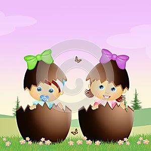 Children in the Easter eggs