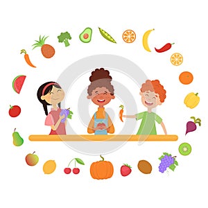 Children eat vegetables and fruits